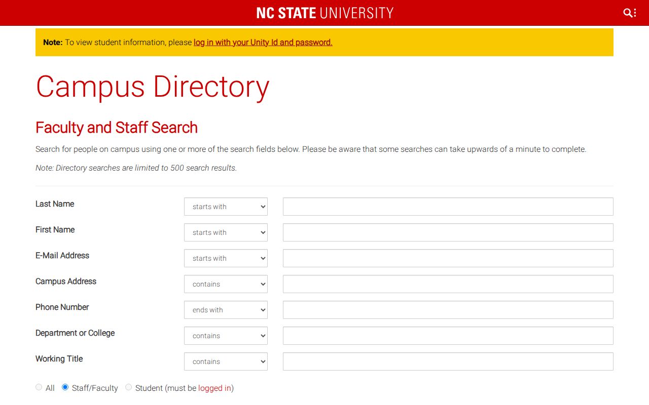 Morrisville people directories NC State faculty and staff search fields