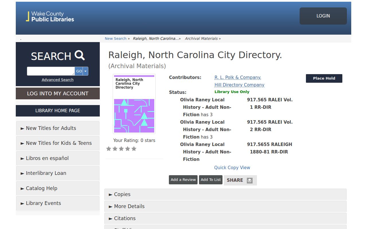 Morrisville people directories Olivia Raney historical catalog holdings
